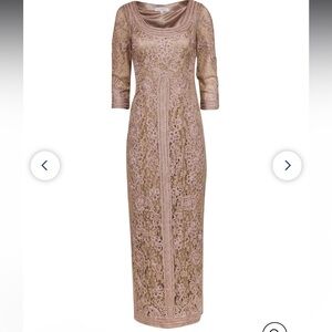Sue Wong Taupe Embroidered Lace Gown